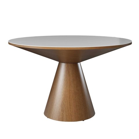 Mesa de Jantar Madri Cone Chanfrada Redonda Nozes 1.30 Cm Vidro Branco