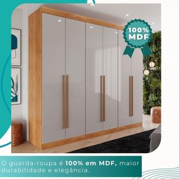 Guarda-roupa Casal 100% Mdf 6 Portas 4 Gavetas Grécia - Mais Móveis Cor Cinamomo/off-white - 6
