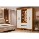 Ver imagem 1 de Guarda Roupa Casal Olímpia 4 Portas de Bater 2 Gavetas MDP com Espelho Cinamomo Off White