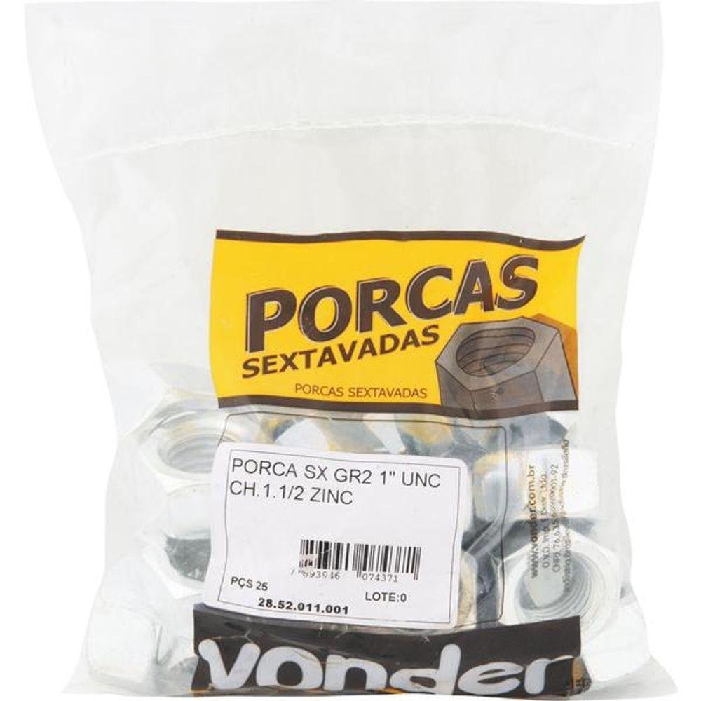 Porca Sextavado 1/2 Nc Zincado Pacote com 100 - Vonder - 2