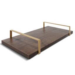 Bandeja Decorativa 25x50cm Borda Infinita Castanho com Alça Cobre - 1