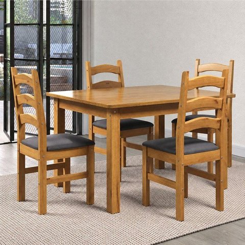 Conjunto Sala de Jantar Mesa 120cm e 4 Cadeiras Estofadas 100% Madeira Maciça Napoli Espresso Móveis