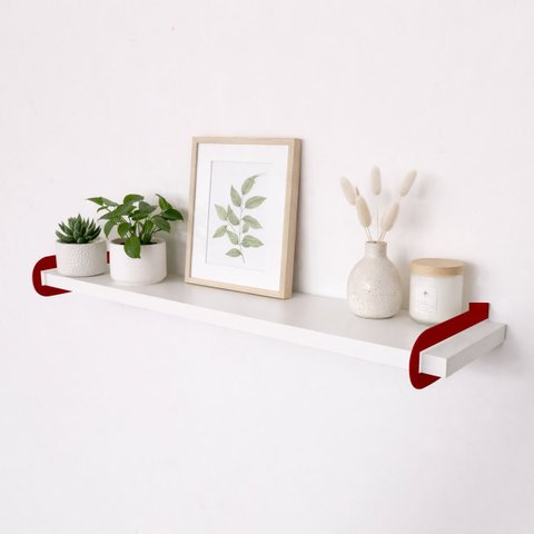 Prateleira Flutuante em Mdf e Aço 50cm Sala Quarto Vermelha