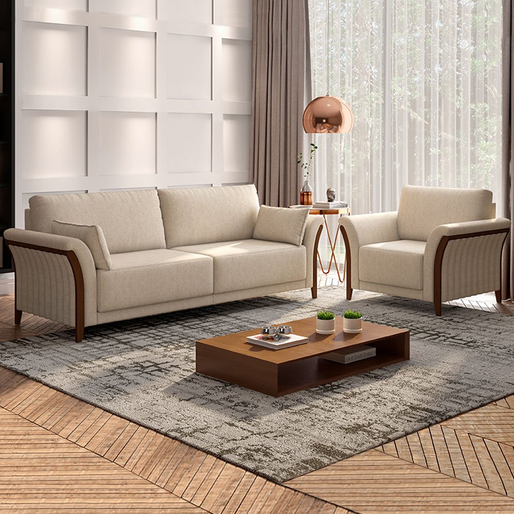 Kit 2 Poltronas Decorativas Pés em Madeira Market Linho Cru - Gran Belo - 2