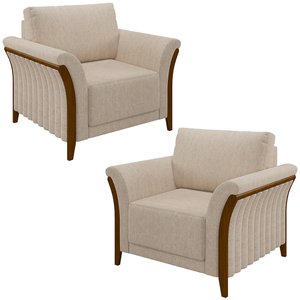Kit 2 Poltronas Decorativas Pés em Madeira Market Linho Cru - Gran Belo