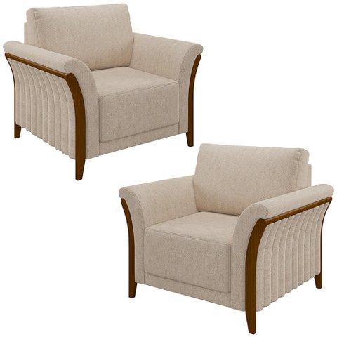 Kit 2 Poltronas Decorativas Pés em Madeira Market Linho Cru - Gran Belo