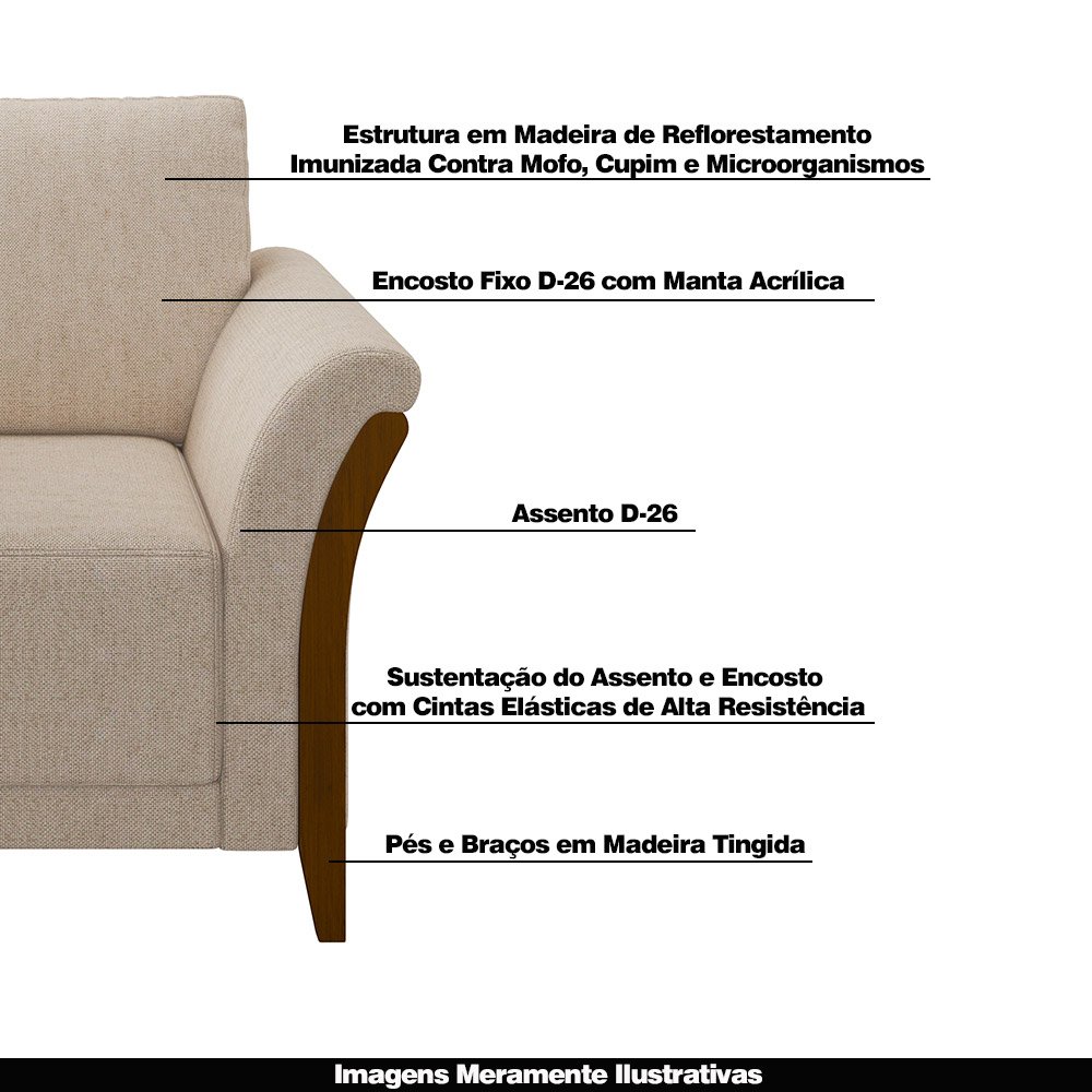 Kit 2 Poltronas Decorativas Pés em Madeira Market Linho Cru - Gran Belo - 4