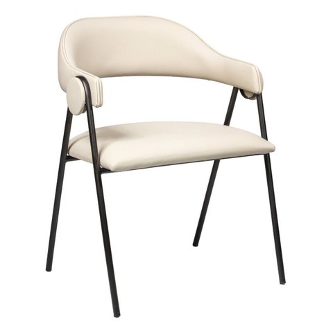 Cadeira Metal Estofado Premium Conforto Estilo Minimalista Zaya Branco/Preto/Sintético Bege