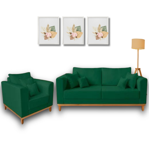 Conjunto de Sofá Beny Verde Musgo, 2 Peças, 1 Sofá 1,80m e 1 Poltrona, Tecido Linho