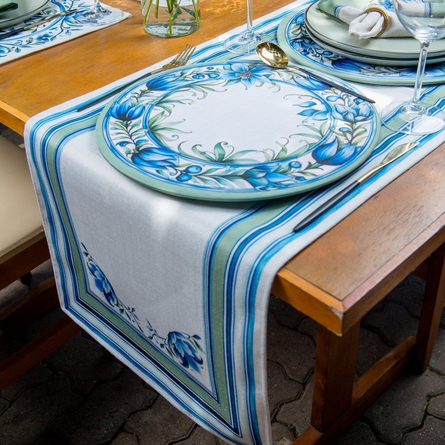 Caminho de Mesa Floral Blue com Hidrorrepelência 43x141cm - 2