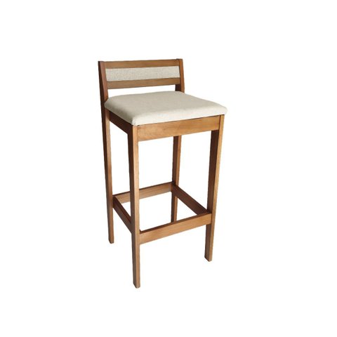 Banqueta Baixa 70cm para Bancada Assento Estofado em Linho Cecilia:mel com Linho Cru