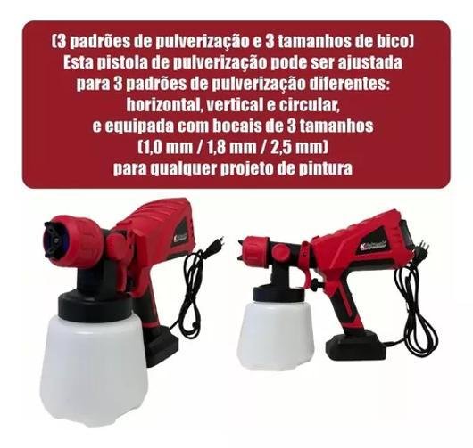 Pistola Pintura 800w Elétrica Pulverizadora 1l Bicos Metais - 7