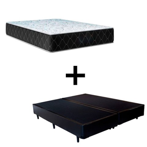 Cama Box Casal 138 Bipartido Tecido Sintético Preto com Colchão Marrocos - Poliéster - Espuma D33 30