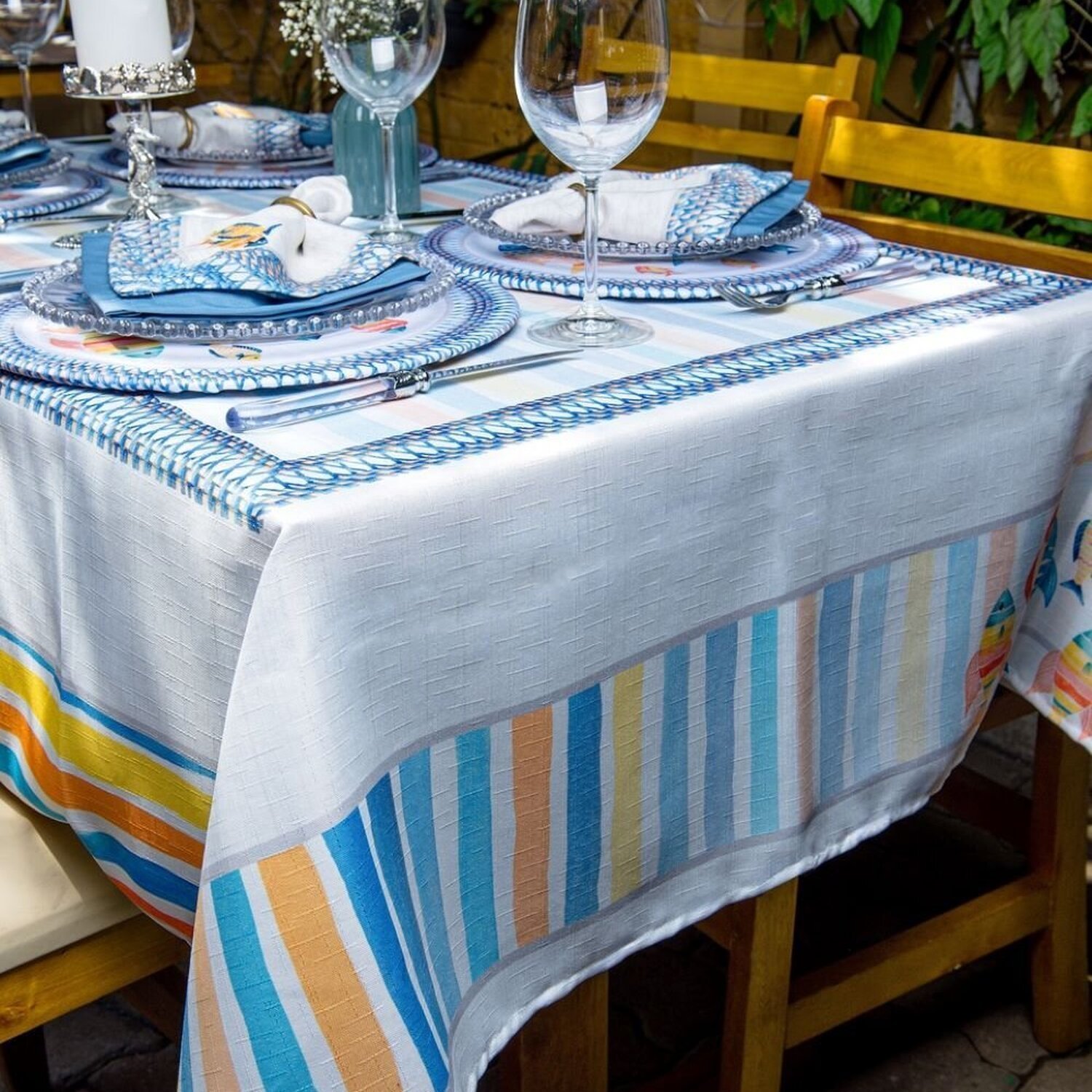 Toalha de Mesa Retangular Acqua Praia 8 Lugares 140x270cm - 2