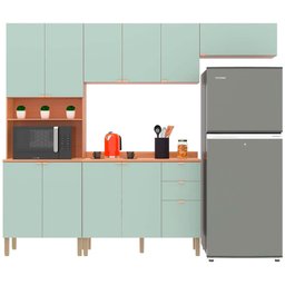 Cozinha Completa Bartira Joy com 11 Portas 2 Gavetas 5 Prateleiras e Nicho para Micro-ondas 244,5cm - 1