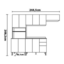 Cozinha Completa Bartira Joy com 11 Portas 2 Gavetas 5 Prateleiras e Nicho para Micro-ondas 244,5cm - 8