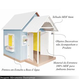 Casinha de Brinquedo Artesanal Mdf com Telhado Branco/azul Bebê L12 - Gran Belo Casinha Infantil - 3