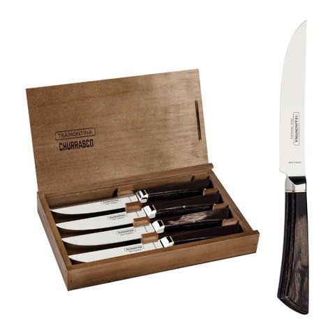 Conjunto de Facas Tramontina Pampas Aço Inox e Madeira 4 Peças