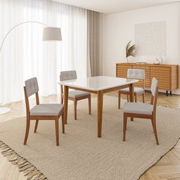 Conjunto Mesa de Jantar Tangará 130cm e 4 Cadeiras Estofadas Tiê Cabecasa Madeiramadeira - 1