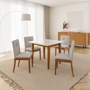 Conjunto Mesa de Jantar Tangará 95cm e 4 Cadeiras Estofadas Tiê Maxx CabeCasa MadeiraMadeira