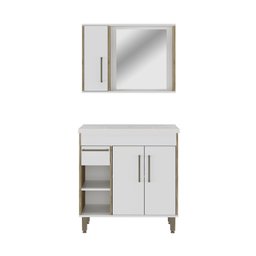 Armário Conjunto de Banheiro com Gabinete, Cuba e Espelheira com uma Gaveta e 3 Portas Patina 80 cm - 4