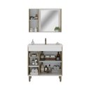 Ver imagem 6 de Armário Conjunto de Banheiro Gabinete Cuba, Espelheira Gaveta e Portas Patina 80cm Branco/Cartagena