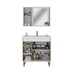 Armário Conjunto de Banheiro com Gabinete, Cuba e Espelheira com uma Gaveta e 3 Portas Patina 80 cm - 2