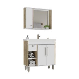 Armário Conjunto de Banheiro com Gabinete, Cuba e Espelheira com uma Gaveta e 3 Portas Patina 80 cm - 5