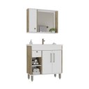 Ver imagem 5 de Armário Conjunto de Banheiro com Gabinete, Cuba e Espelheira com Uma Gaveta e 3 Portas Patina 80 cm Marrom/Branco/Carvalho Cartagena