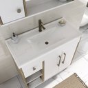 Ver imagem 4 de Armário Conjunto de Banheiro Gabinete Cuba, Espelheira Gaveta e Portas Patina 80cm Branco/Cartagena