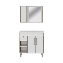 Armário Conjunto de Banheiro com Gabinete, Cuba e Espelheira com uma Gaveta e 3 Portas Patina 80 cm - 2