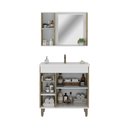 Ver imagem 6 de Armário Conjunto de Banheiro com Gabinete, Cuba e Espelheira com Uma Gaveta e 3 Portas Patina 80 cm Marrom/Branco/Carvalho Cartagena