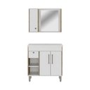 Ver imagem 2 de Armário Conjunto de Banheiro Gabinete Cuba, Espelheira Gaveta e Portas Patina 80cm Branco/Cartagena
