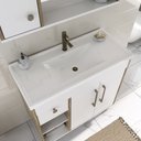 Ver imagem 4 de Armário Conjunto de Banheiro com Gabinete, Cuba e Espelheira com Uma Gaveta e 3 Portas Patina 80 cm Marrom/Branco/Carvalho Cartagena