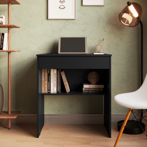 Escrivaninha para Computador com Gaveta e Nicho Organizador Preto - Mesa Home Office Compacta