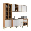 Ver imagem 2 de Cozinha Compacta Domus 10 Portas 5 Gavetas com Vidro Nogal/branco - Hecol Móveis