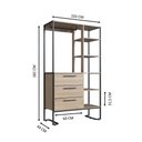 Ver imagem 3 de Closet Guarda Roupas Aberto 3 Gavetas 5 Prateleiras Oak Metal Preto 103x44x182cm Placa e Ponto