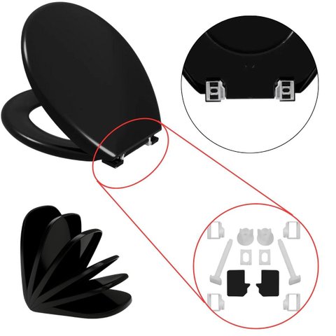 Assento Vaso Sanitário Oval Almofadado Preto + Conjunto Fixação Assento Sanitário Almofadado Preto