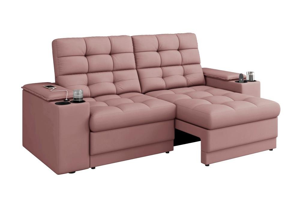 Sofá Confort Premium 1,70m Assento Retrátil/reclinável Porta Copos e Usb Suede Nude - Xflex Sofas - 3