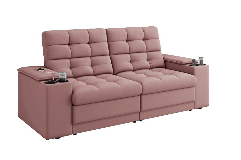 Sofá Confort Premium 1,70m Assento Retrátil/reclinável Porta Copos e Usb Suede Nude - Xflex Sofas - 4