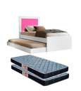 Ver imagem 1 de Bicama de Solteiro Luara Branco/rosa de Mdf para Quarto com Auxiliar + 2 Colchões