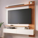 Ver imagem 1 de Estante para Tv até 65 Polegadas Juriti 2 Portas 2 Prateleiras Off White Matte/freijó - Colibri