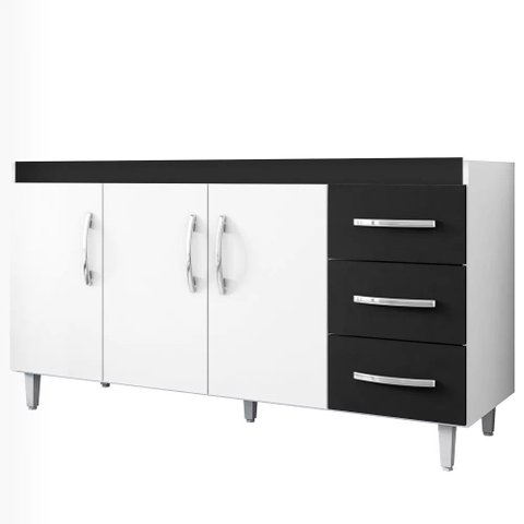 Balcão Pia 3 Portas 3 Gavetas 160 Cm D'w Preto