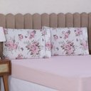 Ver imagem 2 de Jogo de Cama Casal 3p Lençol + Fronha Esmeralda Percal 100% Algodão:floral Rosa