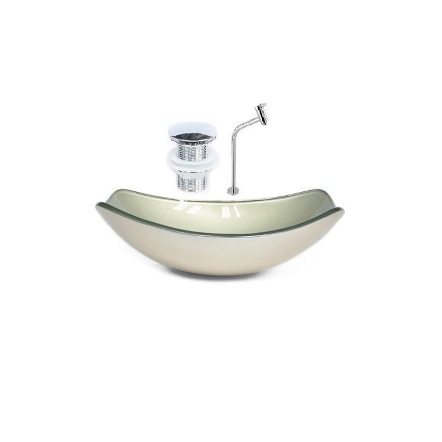 Cuba de Vidro Oval Chanfrada 51cm + Valvula Click + Torneira Metal - 1
