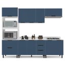 Ver imagem 2 de Cozinha Meena 5 Peças 270cm Armários Aéreos Torre Quente Balcões com Tampo Branco/Azul 250067