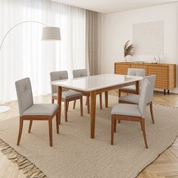 Conjunto Mesa de Jantar Tangará 180cm e 6 Cadeiras Estofadas Tiê Maxx CabeCasa MadeiraMadeira - 1