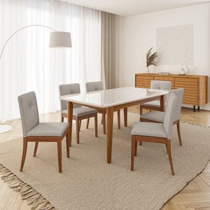 Conjunto Mesa de Jantar Tangará 180cm e 6 Cadeiras Estofadas Tiê Maxx CabeCasa MadeiraMadeira