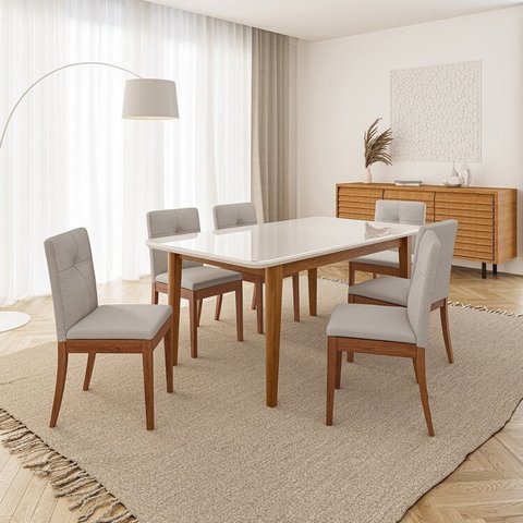 Conjunto Mesa de Jantar Tangará 180cm e 6 Cadeiras Estofadas Tiê Maxx CabeCasa MadeiraOriginals