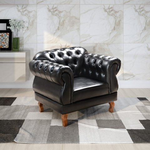 Poltrona Decorativa Courino Sintético 100cm Preto Duque 